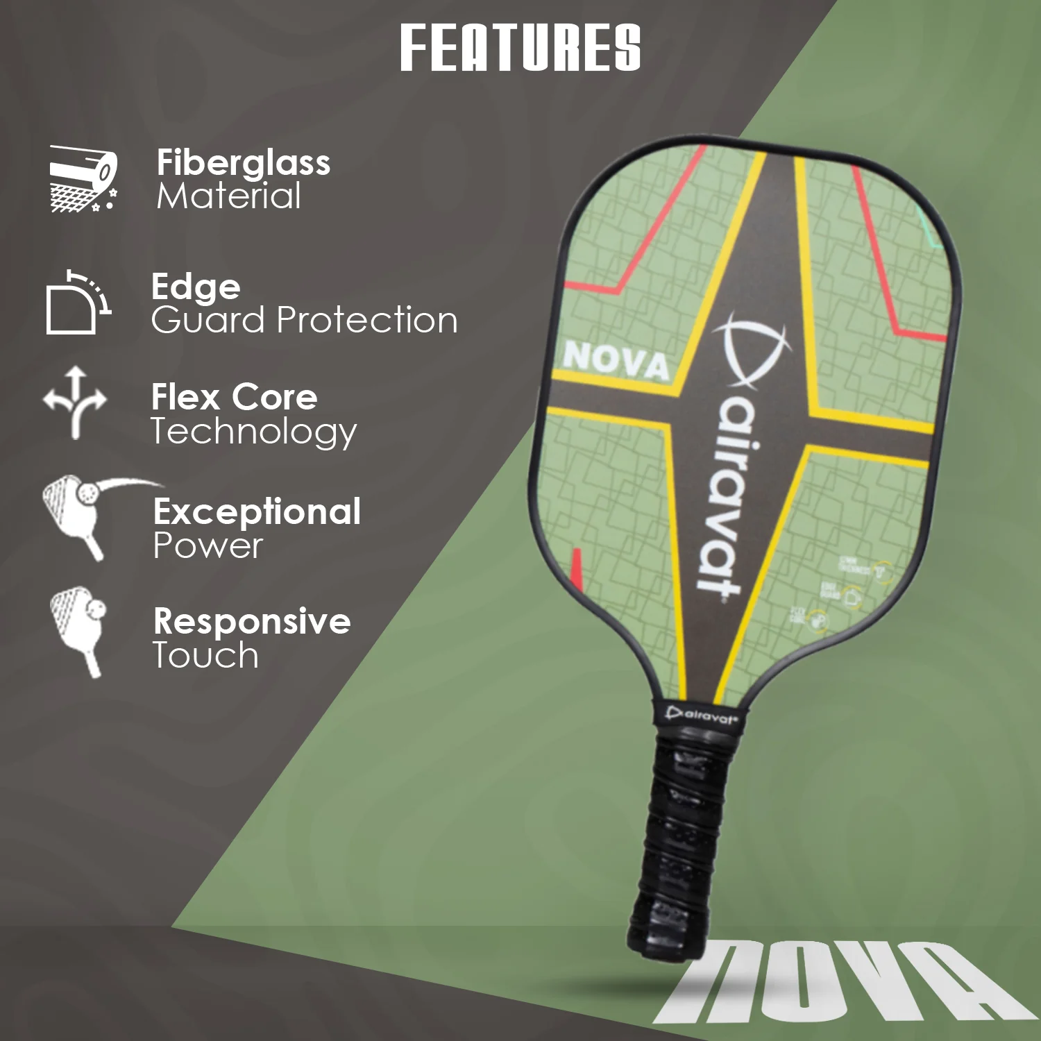 amazon_Nova_Olive_4_4000x.progressive NOVA PICKLEBALL PADDLE 101OL WITH BAG - Image 1